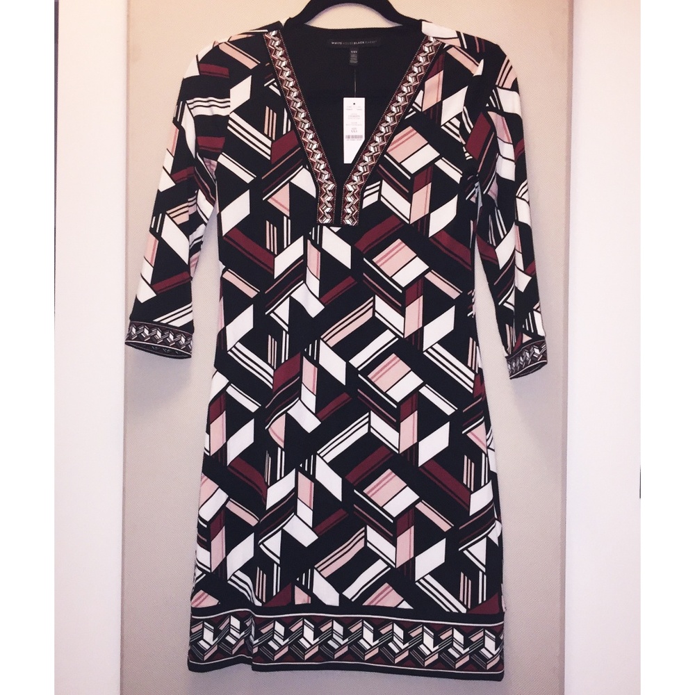 NWT - WHBM V-neck chemise shift dress, embroidered